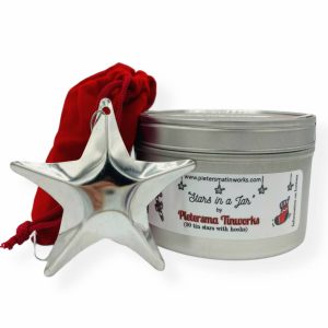 Tin Christmas Tree Stars- Can of 20 – Handmade Tin Christmas Tree Ornaments